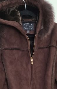1 Madison genuine fox fur hooded coat w/belt